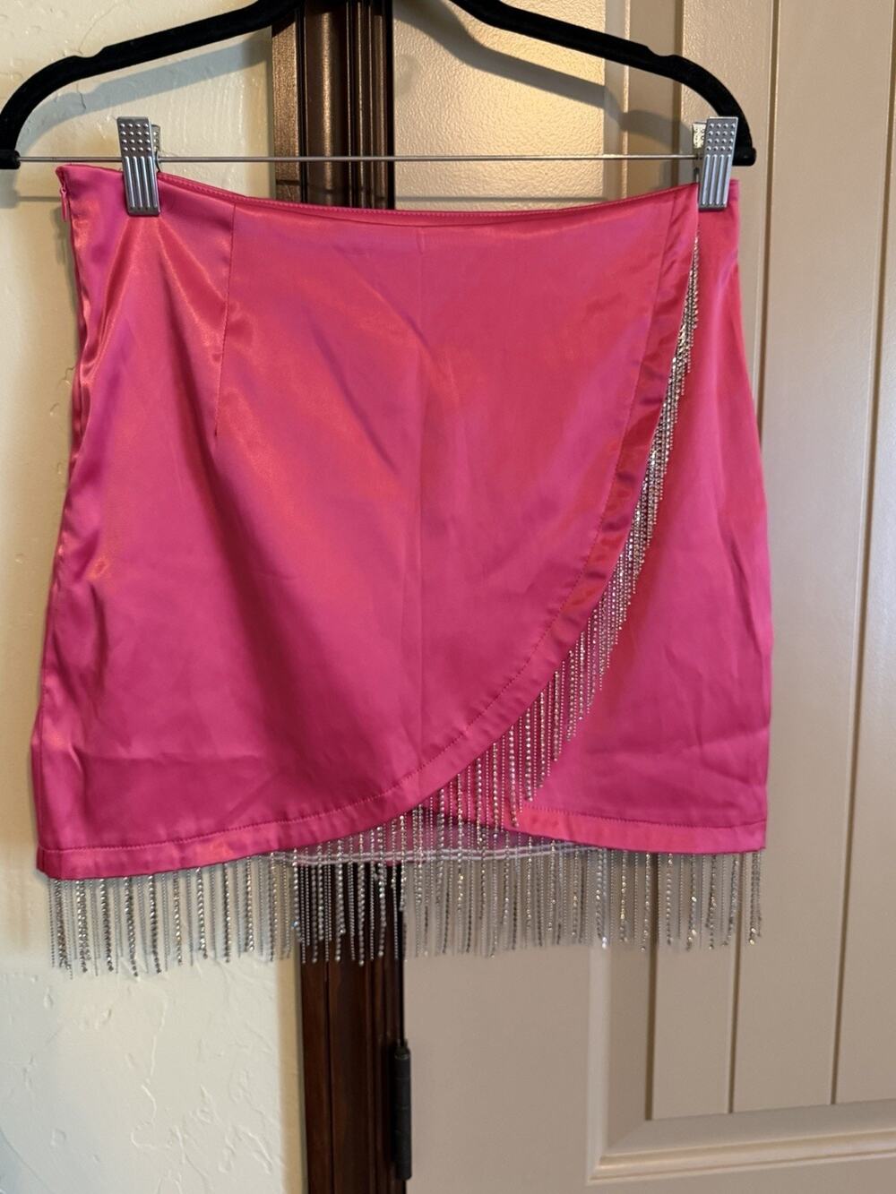 Hot Pink SHEIN Sateen Skirt With Silver Fringe Size M/6